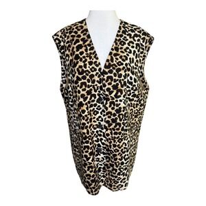 TOPSHOP Leopard Print Sleeveless Button Down Vest Top Animal Print‎ US 6
